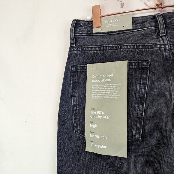 Everlane Jeans Button Fly 90s Cheeky Straight High Rise Washed Black NEW - Picture 12 of 15